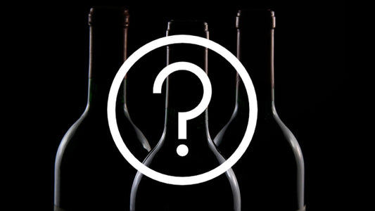 An outline of wine bottles on a black background with a question mark superimposed over them